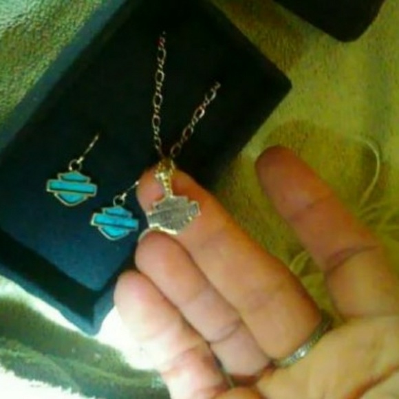 3 pc. Silver n turquoise Harley Davidson jewelry - Picture 2 of 2